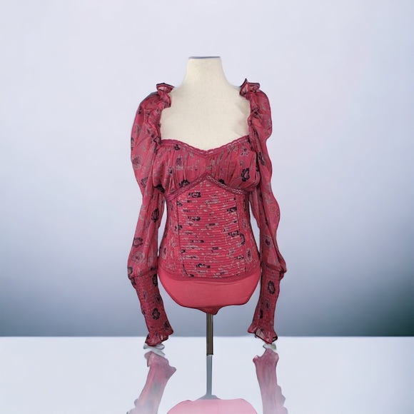 🆕 FREE PEOPLE Brunch Date Corset Bodysuit - Romantic Red - NWT - Picture 2 of 11